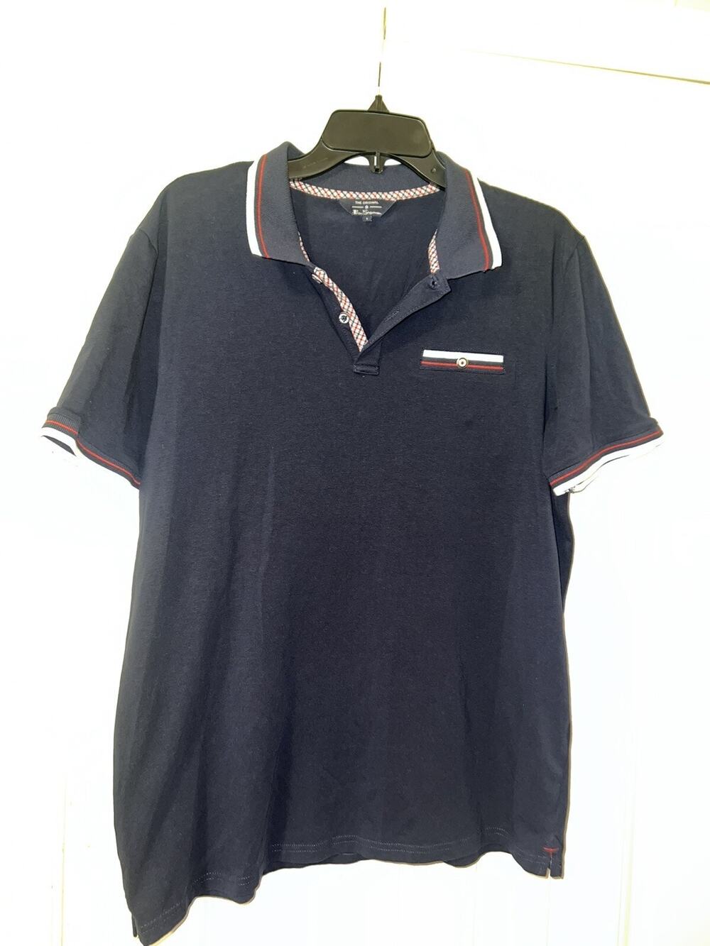Ben Sherman Mens Signature Navy 100% Cotton Polo Shirt collared short sleeve LG